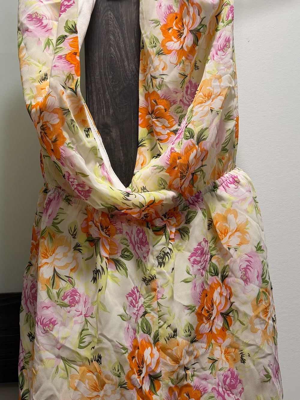Floral V-Neck Sleeveless Dress - Cream Base with Orange & Pink Flowers